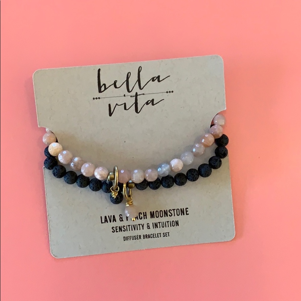 Lava & Peach Moonstone Diffuser Bracelet Set